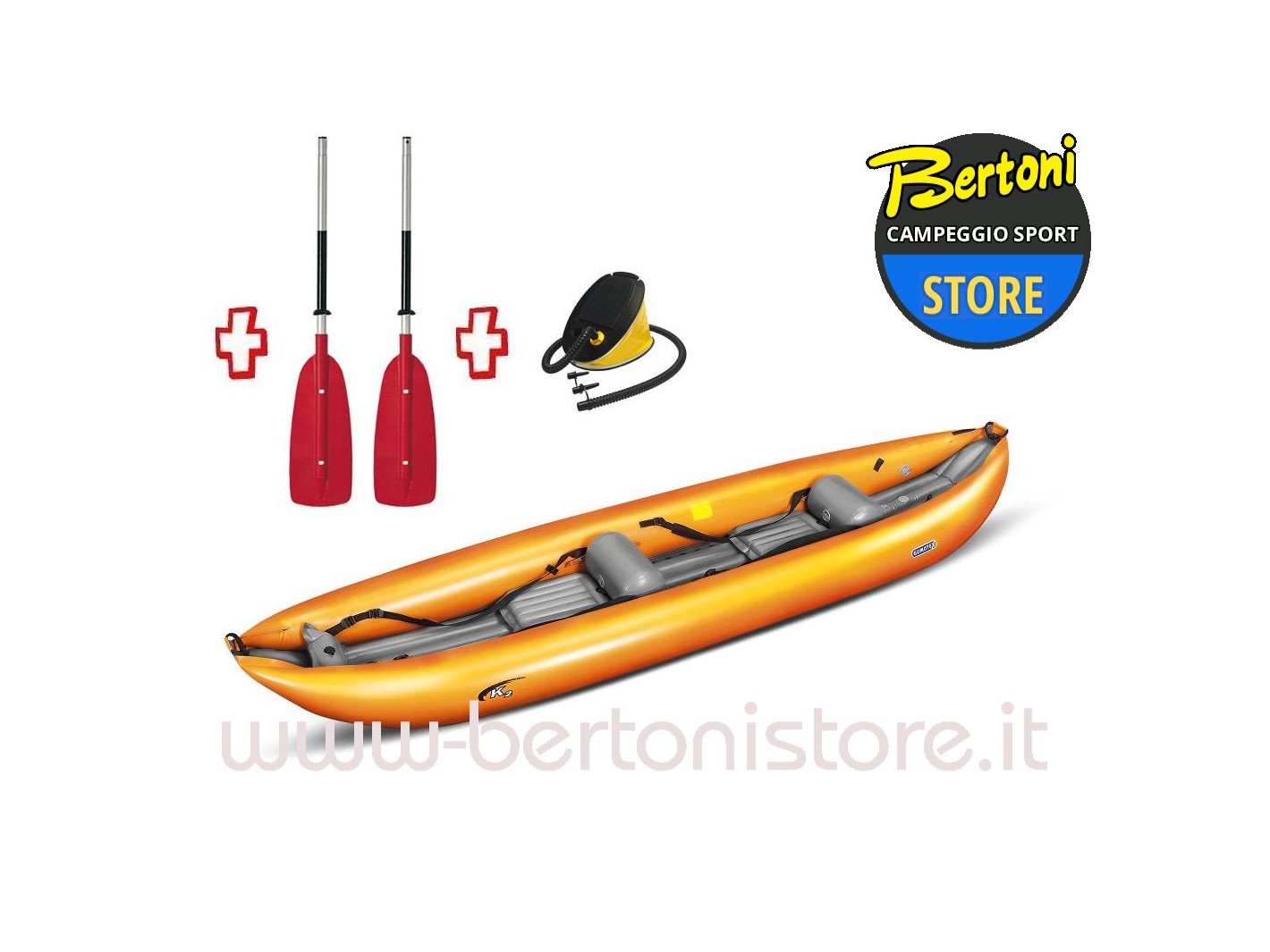Canoa Gonfiabile Rafting Arancio 043862-O (3C/11C) + 1 Pompa + 2 Pagaie Divisibili GUMOTEX