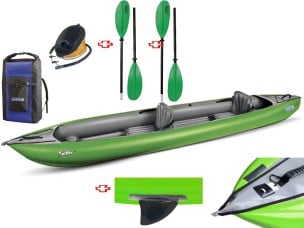 Canoa Gonfiabile Solar Verde con Pinna 045383-G (1C/11C) + 2 Pagaie Touring-2 div. in 2 parti + Pompa GUMOTEX